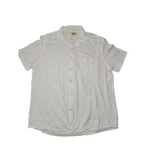FAHERTY  Mens Short Sleeve Button Down Shirt White Blue Dot Print Size XXL